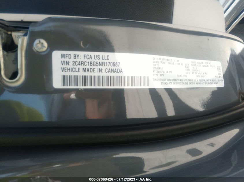 2022 CHRYSLER PACIFICA TOURING L - 2C4RC1BG5NR170687