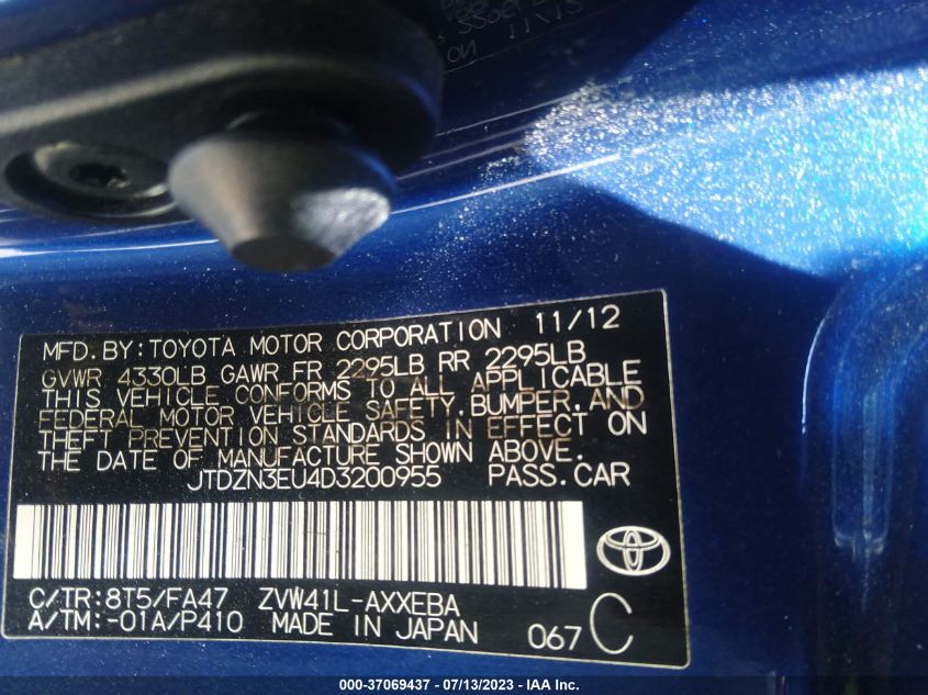 2013 TOYOTA PRIUS V TWO/THREE/FIVE - JTDZN3EU4D3200955