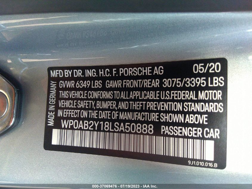 2020 PORSCHE TAYCAN 4S WP0AB2Y18LSA50888
