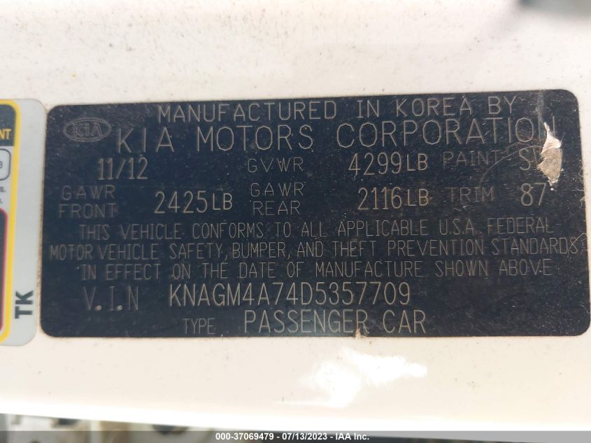 2013 KIA OPTIMA LX - KNAGM4A74D5357709