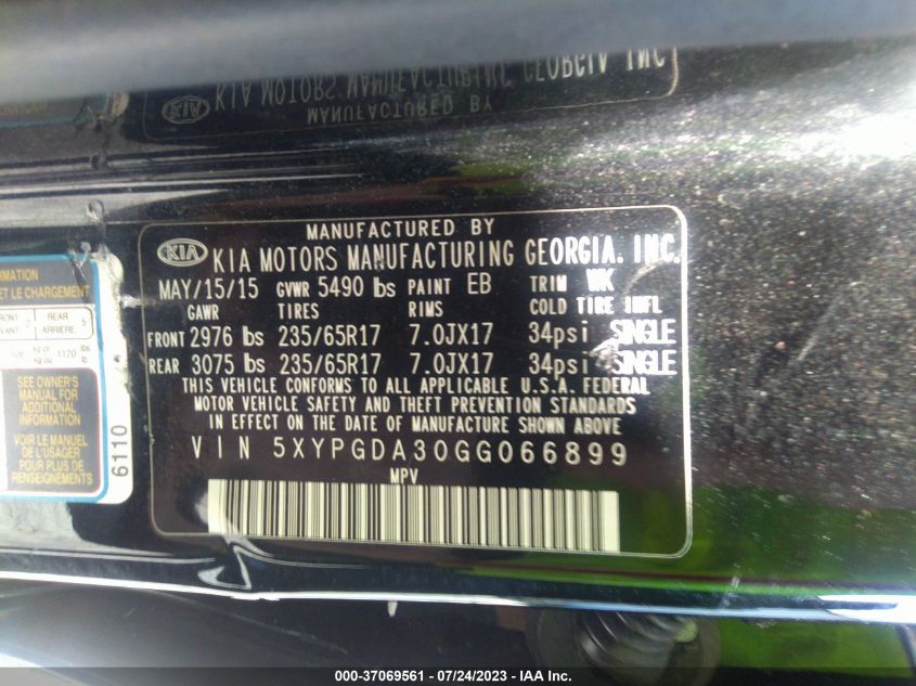 2016 KIA SORENTO LX/L - 5XYPGDA30GG066899