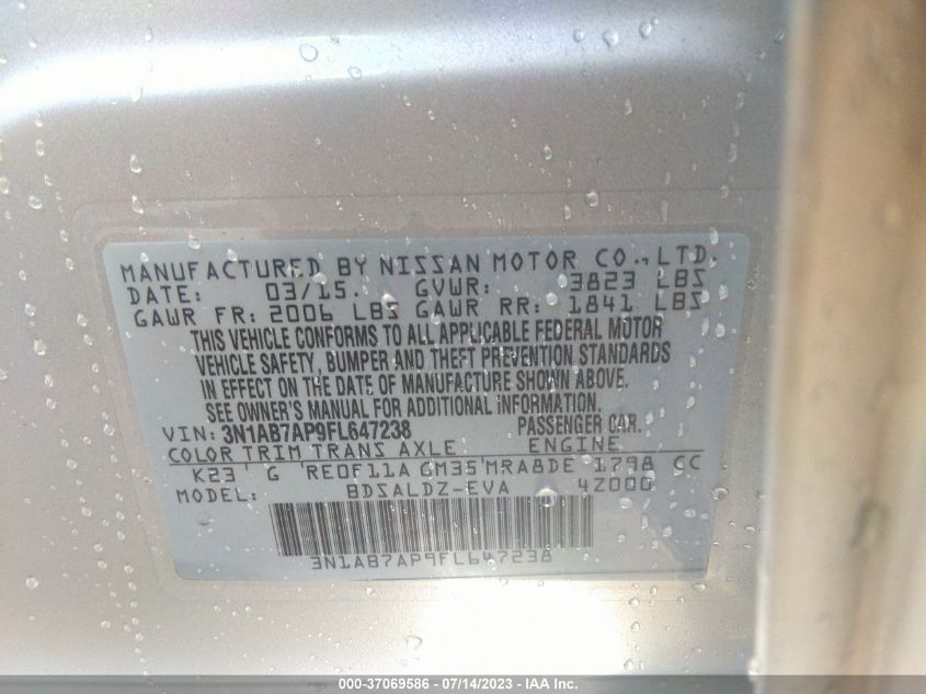 2015 NISSAN SENTRA SR/SL/S/SV/FE+ S - 3N1AB7AP9FL647238