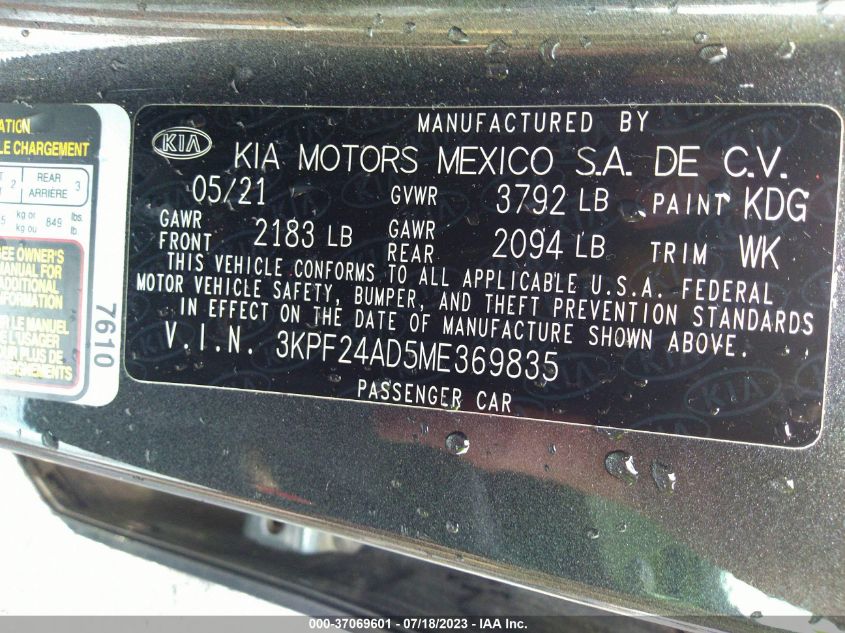 2021 KIA FORTE LXS - 3KPF24AD5ME369835