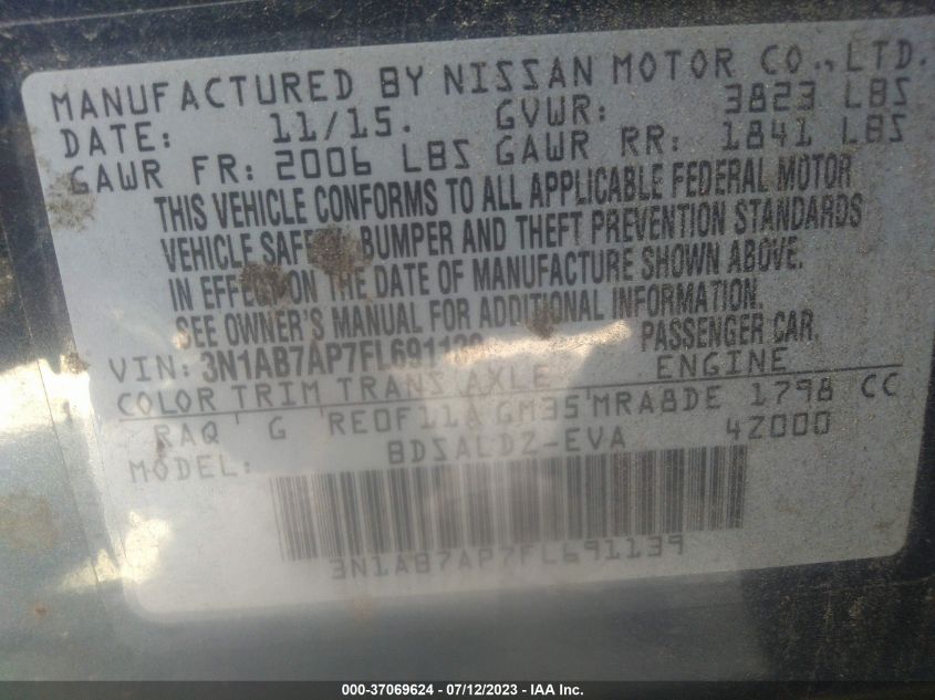 2015 NISSAN SENTRA SV - 3N1AB7AP7FL691139