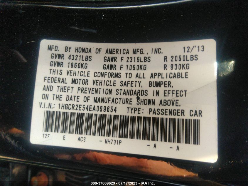 2014 HONDA ACCORD SEDAN SPORT - 1HGCR2E54EA099654