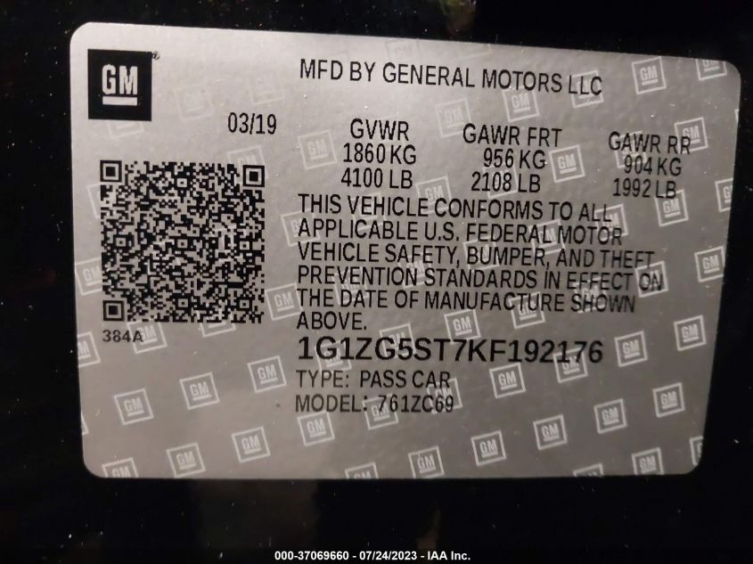 2019 CHEVROLET MALIBU RS - 1G1ZG5ST7KF192176