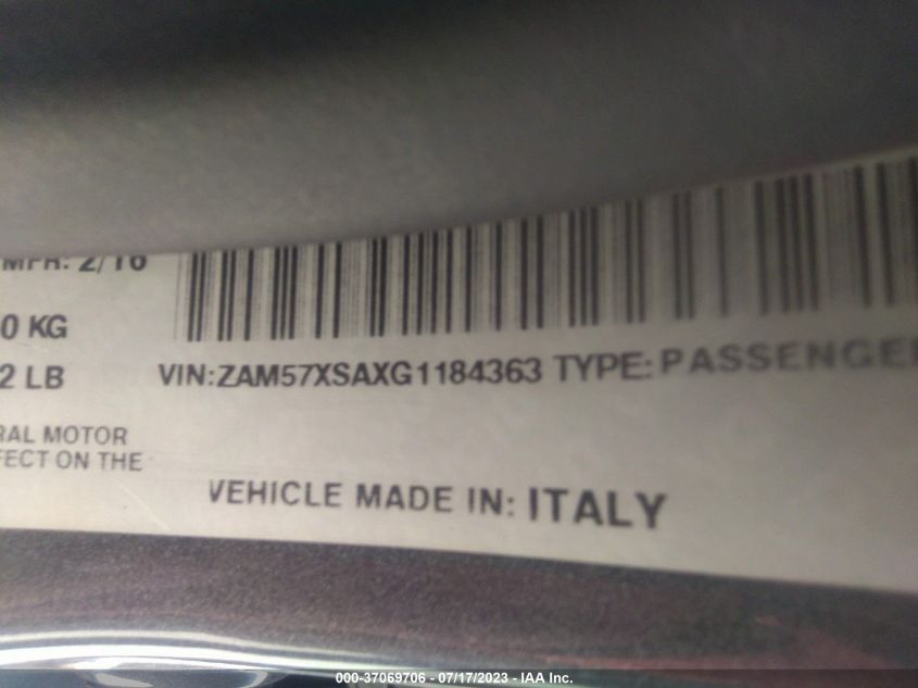 2016 MASERATI GHIBLI ZAM57XSAXG1184363
