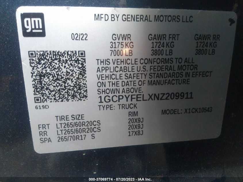 2022 CHEVROLET SILVERADO 1500 LTD LT TRAIL BOSS 1GCPYFELXNZ209911