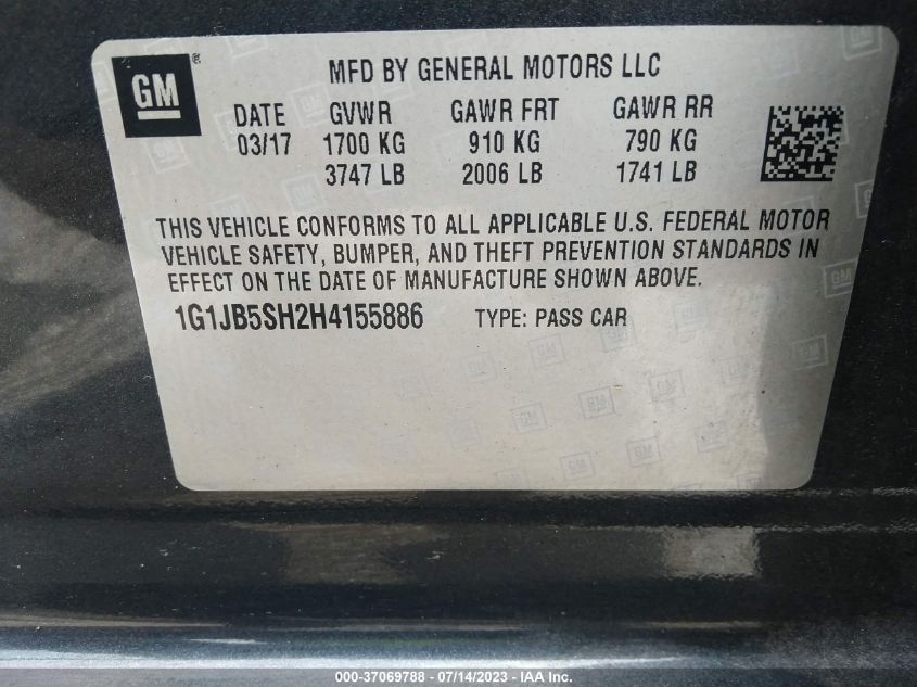 2017 CHEVROLET SONIC LS - 1G1JB5SH2H4155886