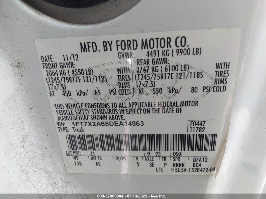 2013 FORD SUPER DUTY F-250 SRW XL/XLT/LARIAT - 1FT7X2A65DEA14963