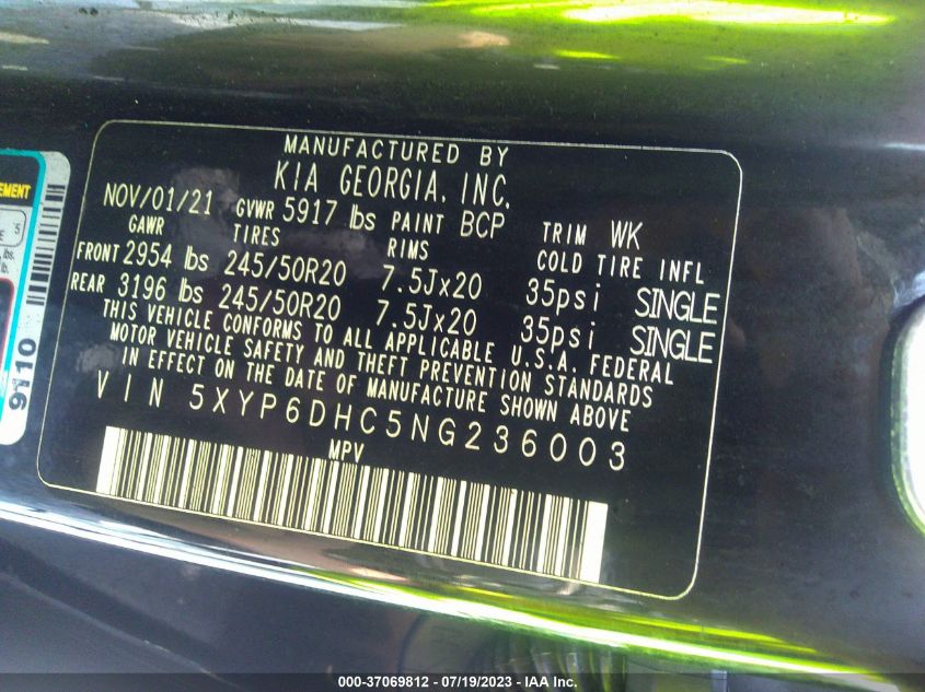 2022 KIA TELLURIDE S - 5XYP6DHC5NG236003