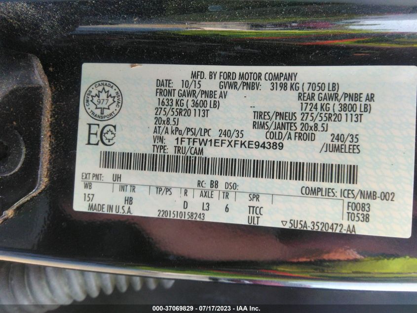 2015 FORD F-150 XLT W - 1FTFW1EFXFKE94389