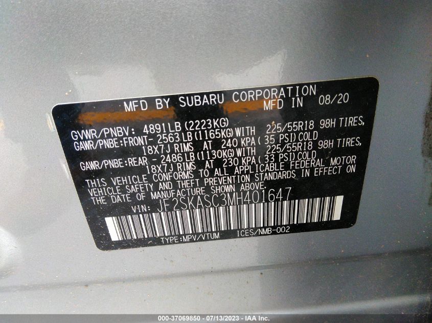 2021 SUBARU FORESTER LIMITED - JF2SKASC3MH401647