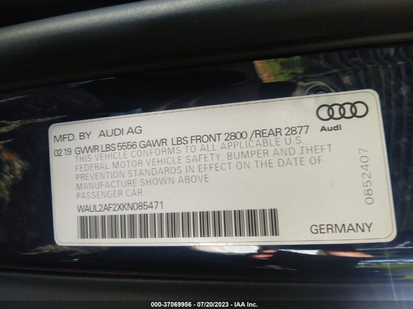 2019 AUDI A6 PREMIUM PLUS - WAUL2AF2XKN085471