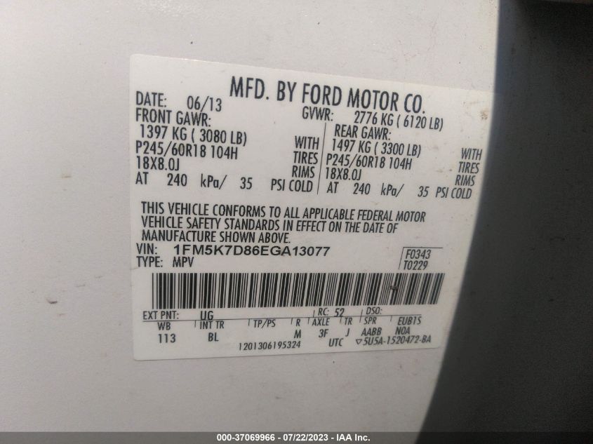 2014 FORD EXPLORER XLT - 1FM5K7D86EGA13077