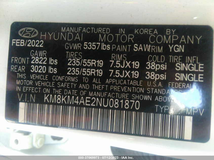 2022 HYUNDAI IONIQ 5 SE - KM8KM4AE2NU081870