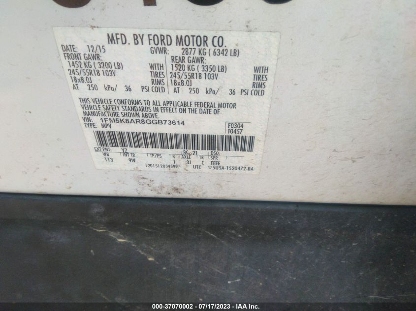 2016 FORD UTILITY POLICE 1FM5K8AR8GGB73614