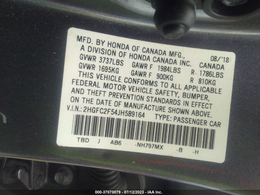 2018 HONDA CIVIC SEDAN LX - 2HGFC2F54JH589164