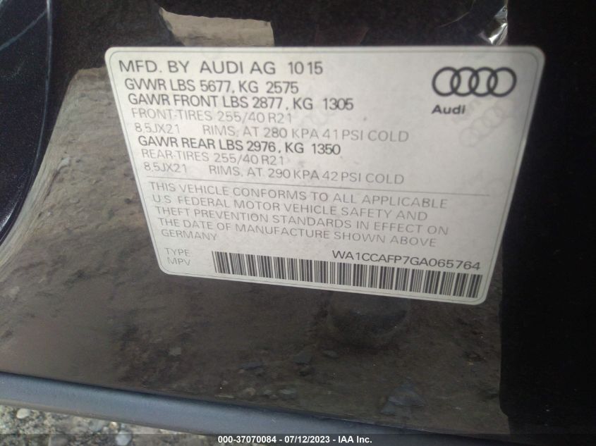 WA1CCAFP7GA065764 2016 AUDI SQ5, photo no. 9