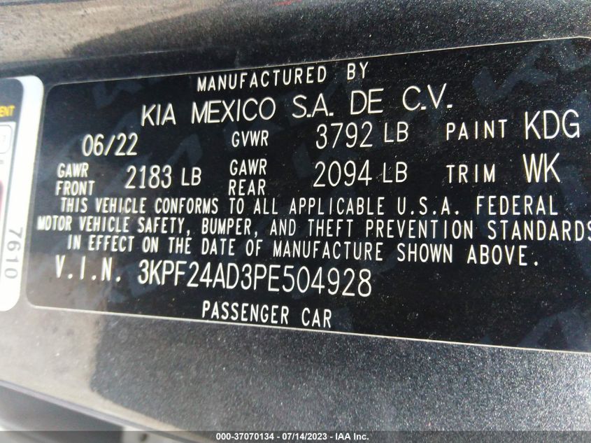 2023 KIA FORTE LXS - 3KPF24AD3PE504928
