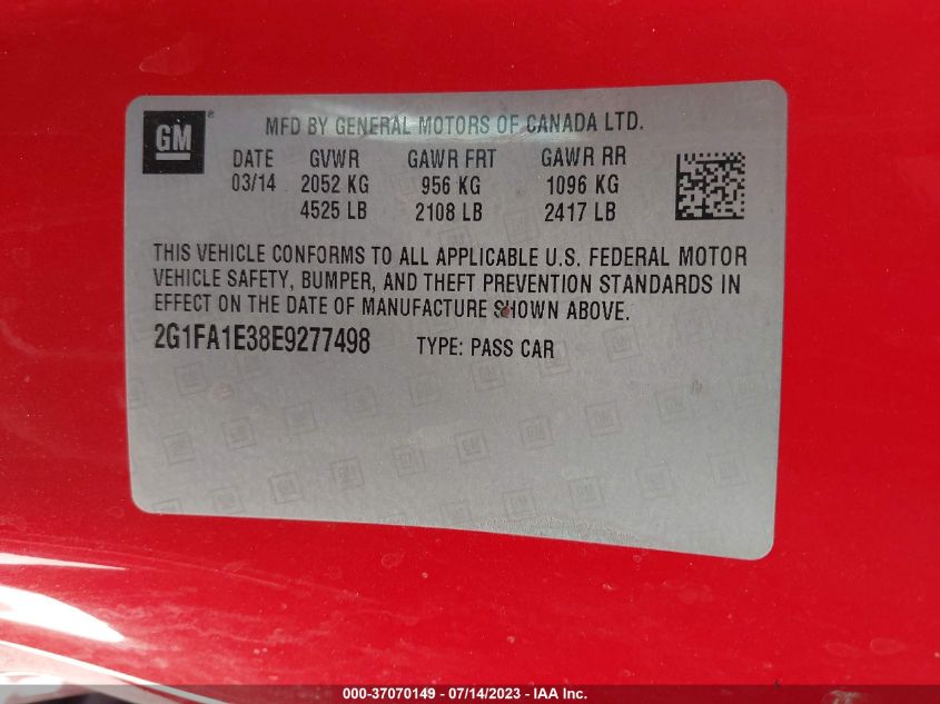2014 CHEVROLET CAMARO LS - 2G1FA1E38E9277498