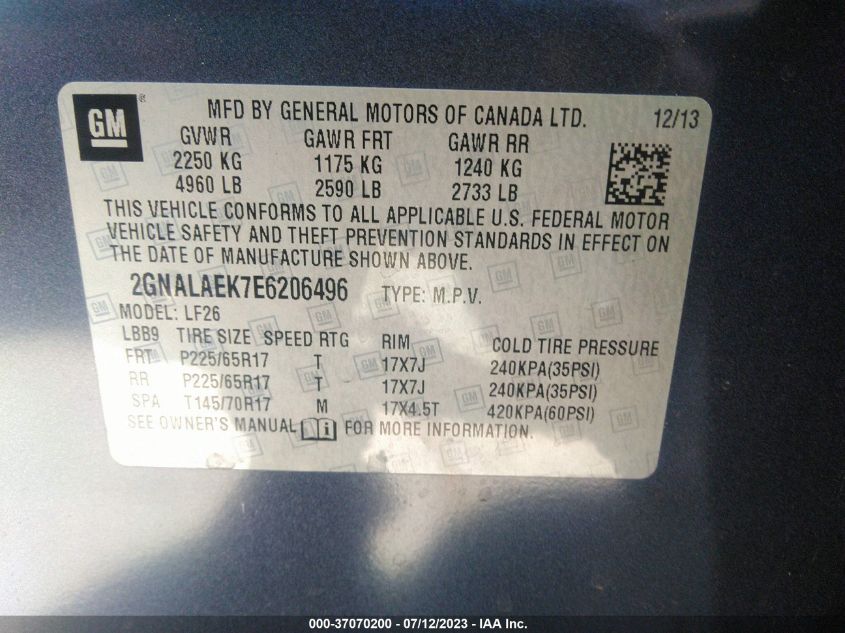 2014 CHEVROLET EQUINOX LS - 2GNALAEK7E6206496