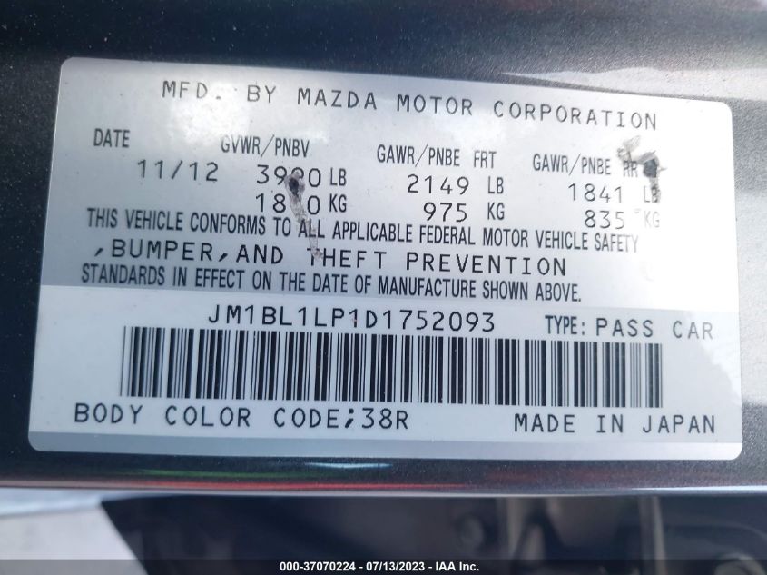 2013 MAZDA MAZDA3 I TOURING - JM1BL1LP1D1752093