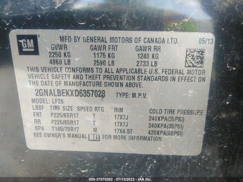 2013 CHEVROLET EQUINOX LS - 2GNALBEKXD6357028