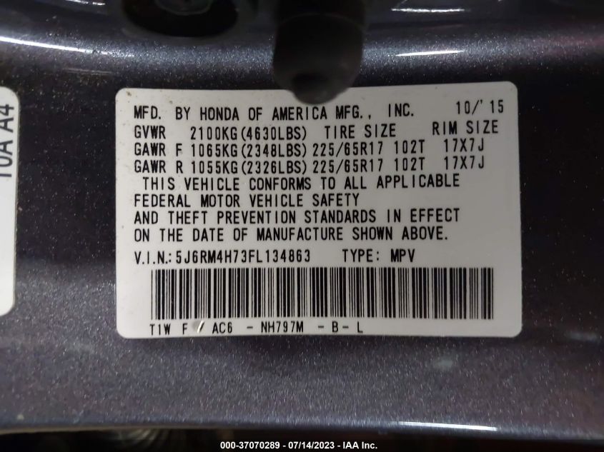 2015 HONDA CR-V EX-L - 5J6RM4H73FL134863
