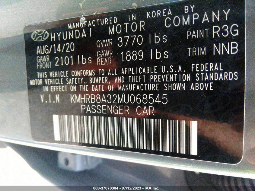 2021 HYUNDAI VENUE SE - KMHRB8A32MU068545