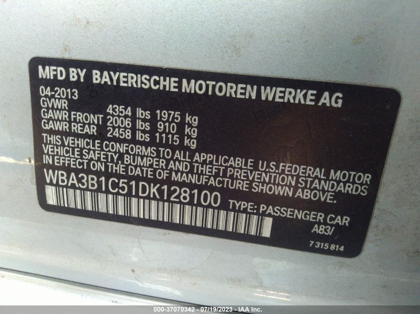 2013 BMW 3 SERIES 320I - WBA3B1C51DK128100