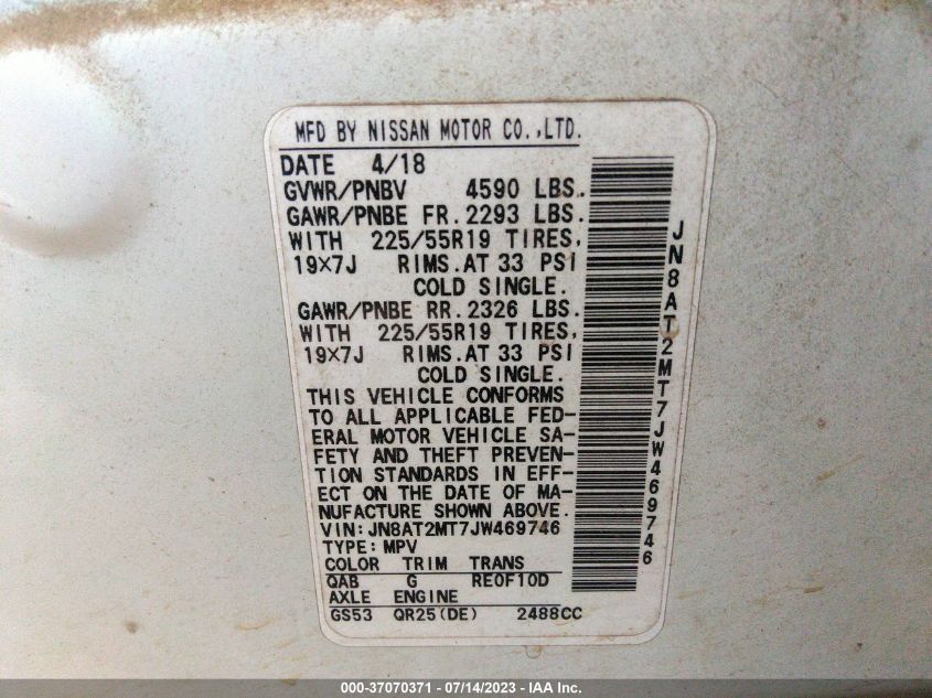 2018 NISSAN ROGUE SL - JN8AT2MT7JW469746