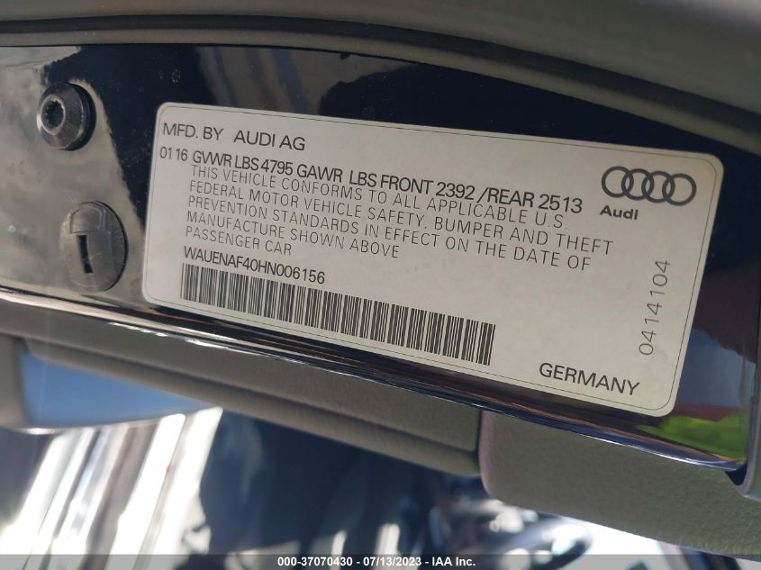 2017 AUDI A4 PREMIUM PLUS - WAUENAF40HN006156