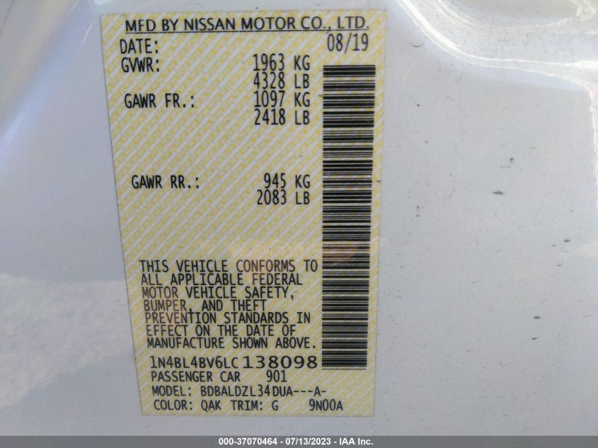 2020 NISSAN ALTIMA 2.5 S - 1N4BL4BV6LC138098