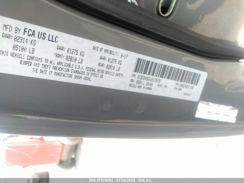 VIN 2C3CDXHG2JH133579 2018 DODGE CHARGER SXT PLUS
