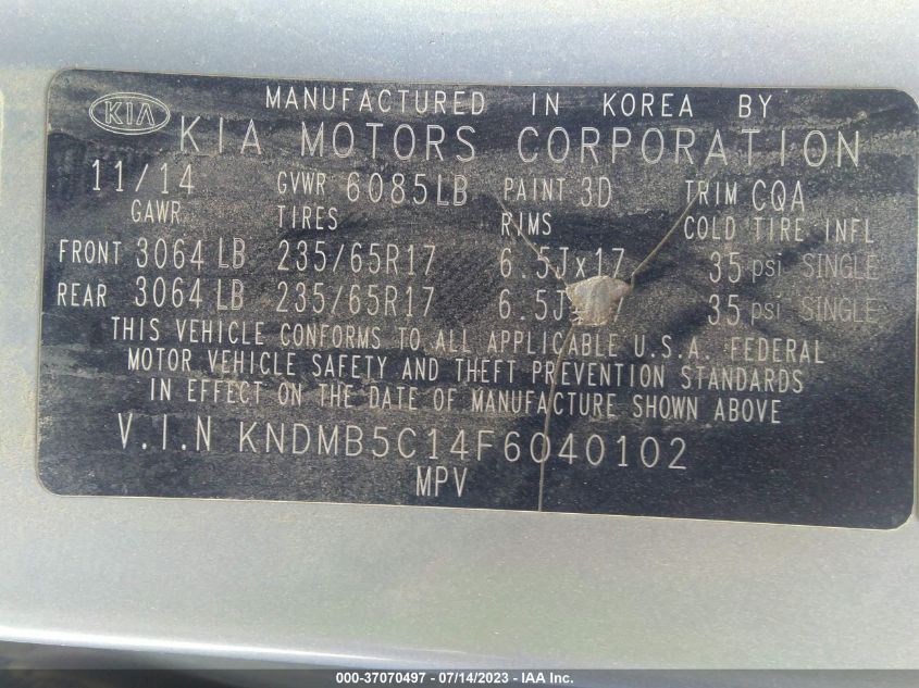 2015 KIA SEDONA LX - KNDMB5C14F6040102