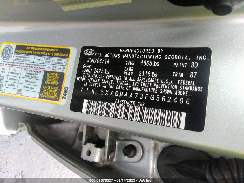 2015 KIA OPTIMA LX - 5XXGM4A73FG362496