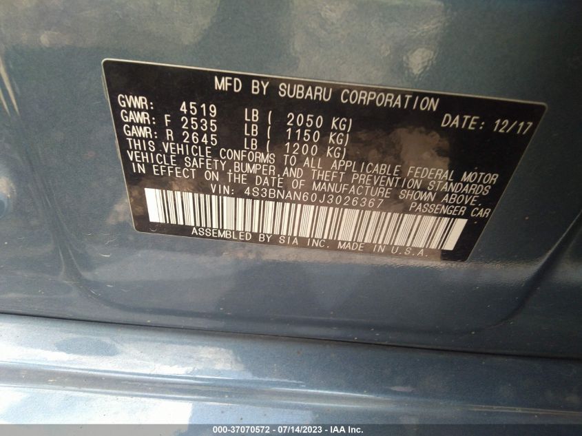 2018 SUBARU LEGACY 2.5I LIMITED - 4S3BNAN60J3026367