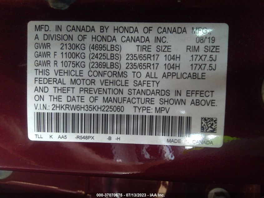 2019 HONDA CR-V LX - 2HKRW6H35KH225060