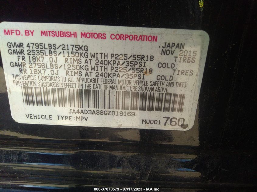 2016 MITSUBISHI OUTLANDER SEL - JA4AD3A38GZ019169