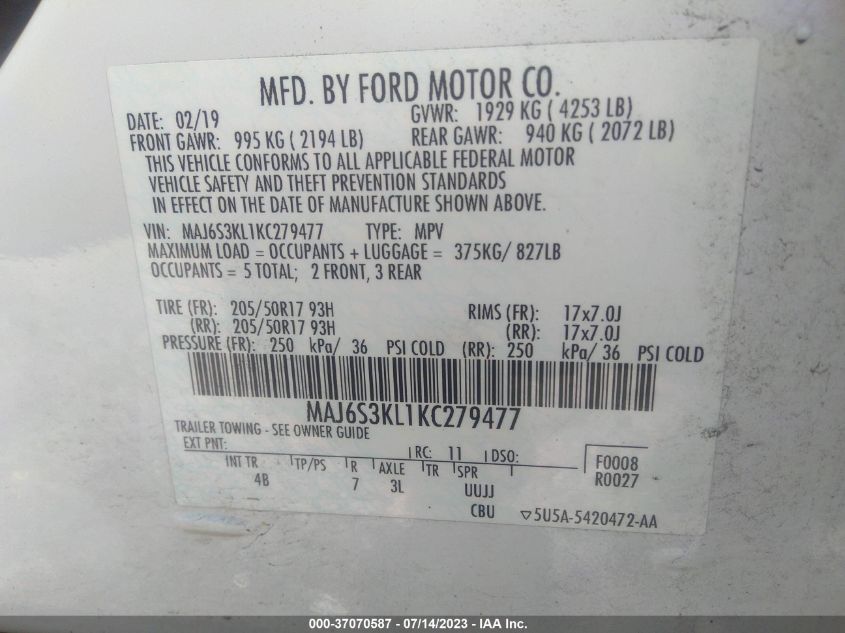2019 FORD ECOSPORT TITANIUM - MAJ6S3KL1KC279477