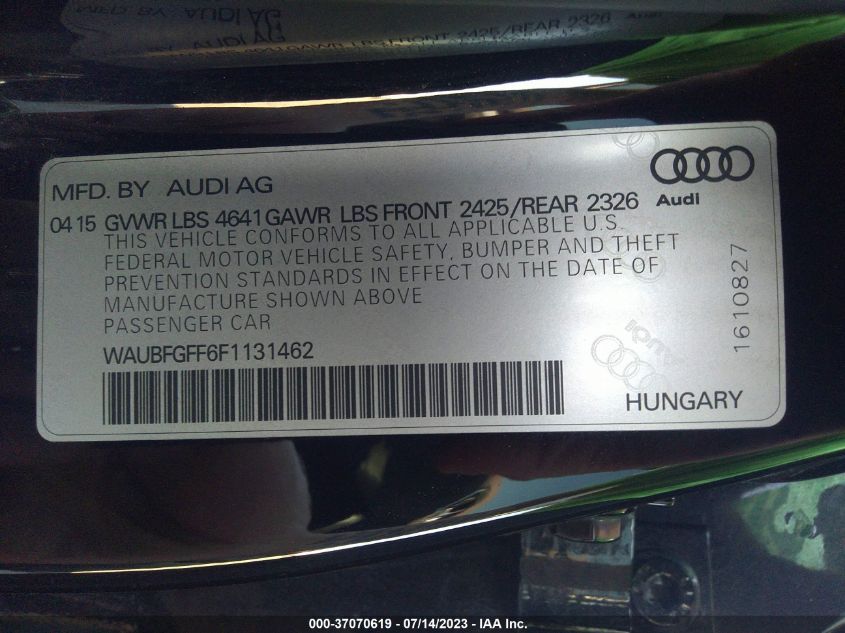 2015 AUDI S3 - WAUBFGFF6F1131462