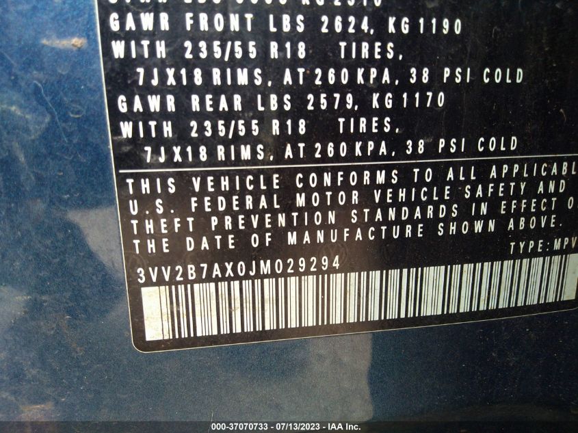 2018 VOLKSWAGEN TIGUAN SEL/SE - 3VV2B7AX0JM029294