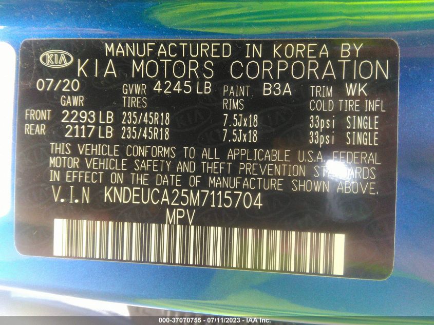 2021 KIA SELTOS S - KNDEUCA25M7115704