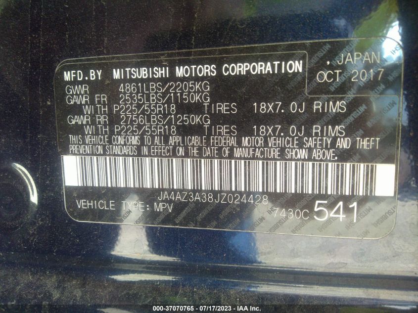 2018 MITSUBISHI OUTLANDER ES/SE/SEL/LE - JA4AZ3A38JZ024428