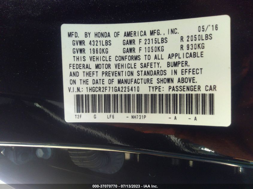 2016 HONDA ACCORD SEDAN EX - 1HGCR2F71GA225410