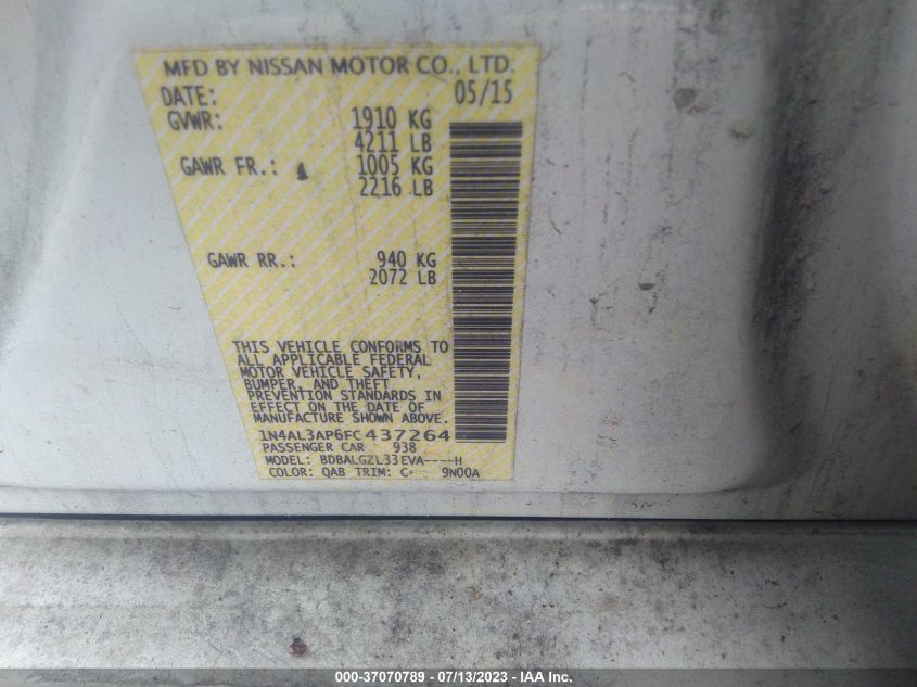 2015 NISSAN ALTIMA 2.5 S - 1N4AL3AP6FC437264