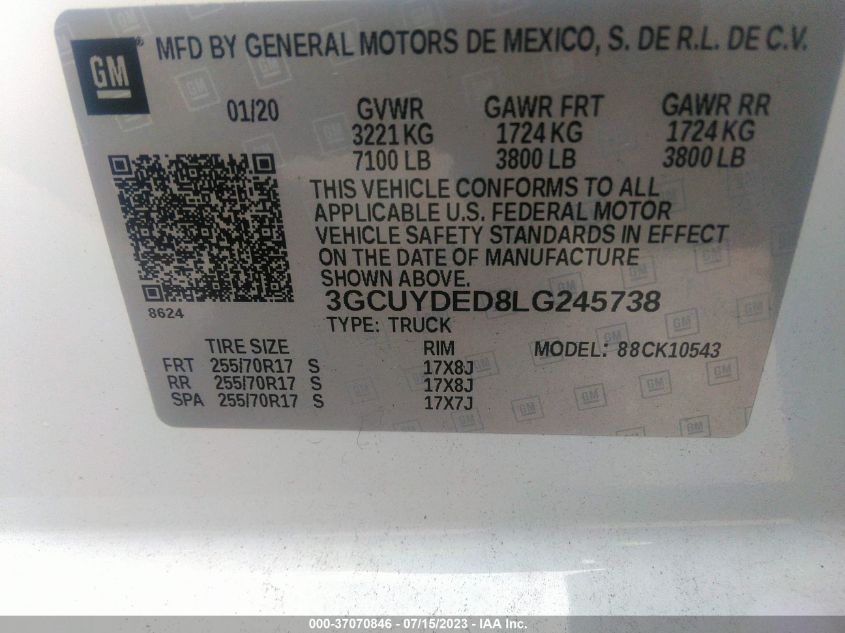2020 CHEVROLET SILVERADO 1500 LT - 3GCUYDED8LG245738