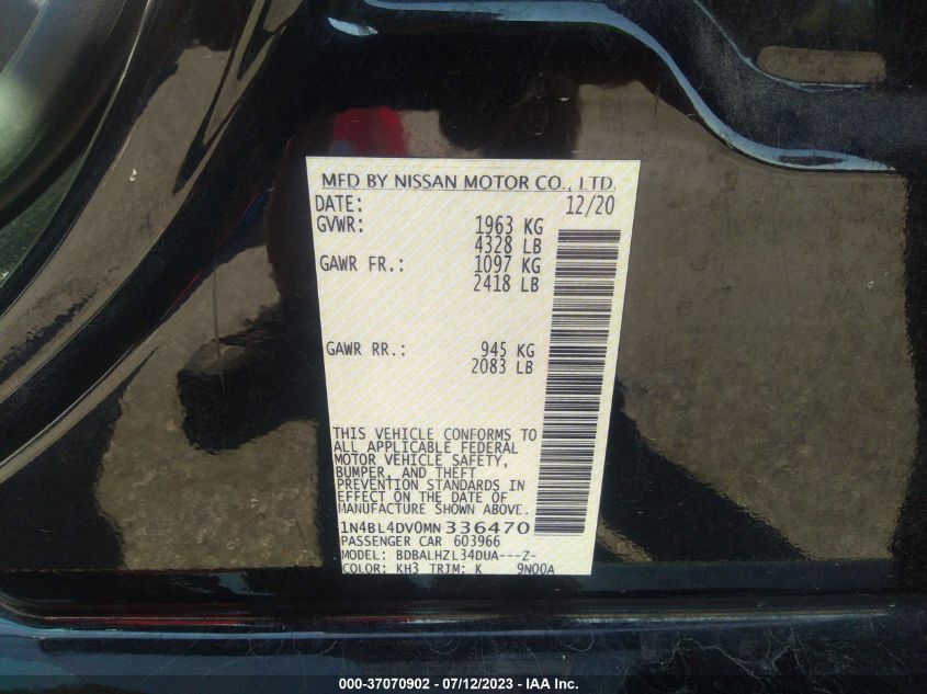 2021 NISSAN ALTIMA 2.5 SV - 1N4BL4DV0MN336470