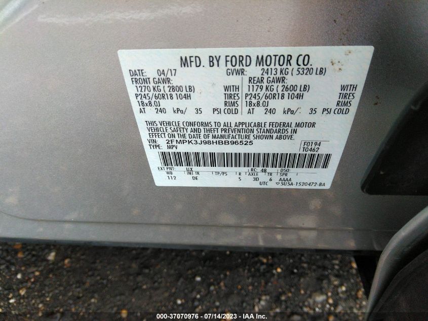 2FMPK3J98HBB96525 2017 FORD EDGE, photo no. 9